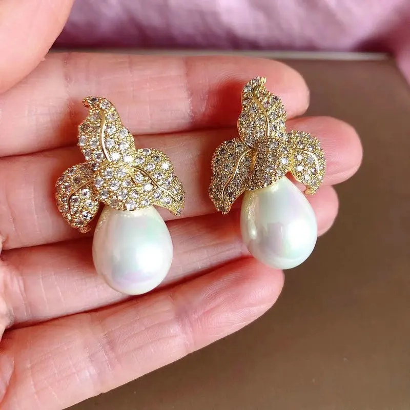 Bilincolor Fashion White pearl Golden Dubai Drop Earring for Women