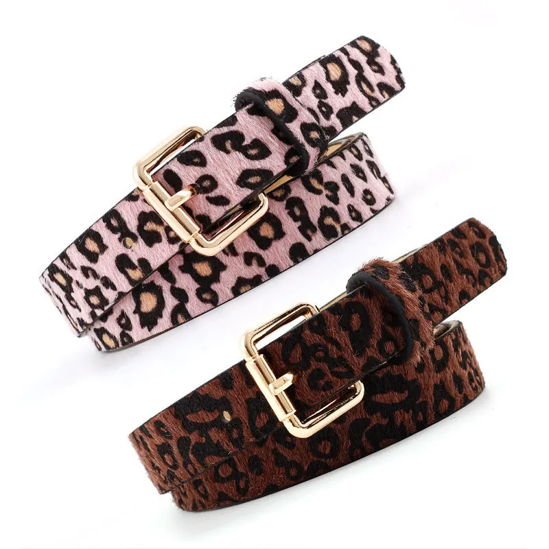 

Sexy Female luxury Belt Cummerbund Women Horsehair Belt With Leopard Pattern Rose Gold Metal Buckle Hot Women Pu Belt Fashion