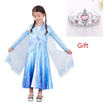 

New Dress For Girls Clothing ice snow 2Elsa Princess Set Christmas Cosplay Costume Elsa Birthday Party Sky Blue Princess Dress