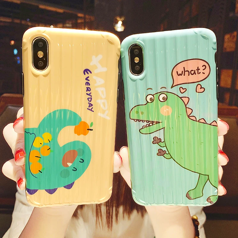 

Funny Cute Dinosaur luggage Case For iPhone X XR XS Max Silicone Cover Cartoon Dinosaur Pattern Soft shell TUP Glossy Phone Case