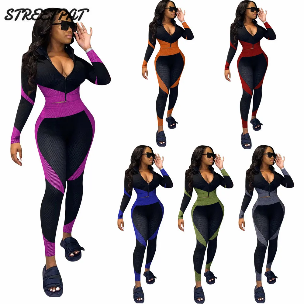 2 Piece Outfit for Women Tracksuit Sweat Suit Jogging Femme Zipper V Neck  Top Pencil Leggings Set Fitness Chandal Mujer - AliExpress Women's Clothing