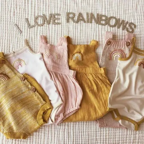 Newborn Baby Girl Embroidery Rainbow Romper Backless Jumpsuit Headband Soft Cotton Outfit Set Clothes Summer Linen Vestidos
