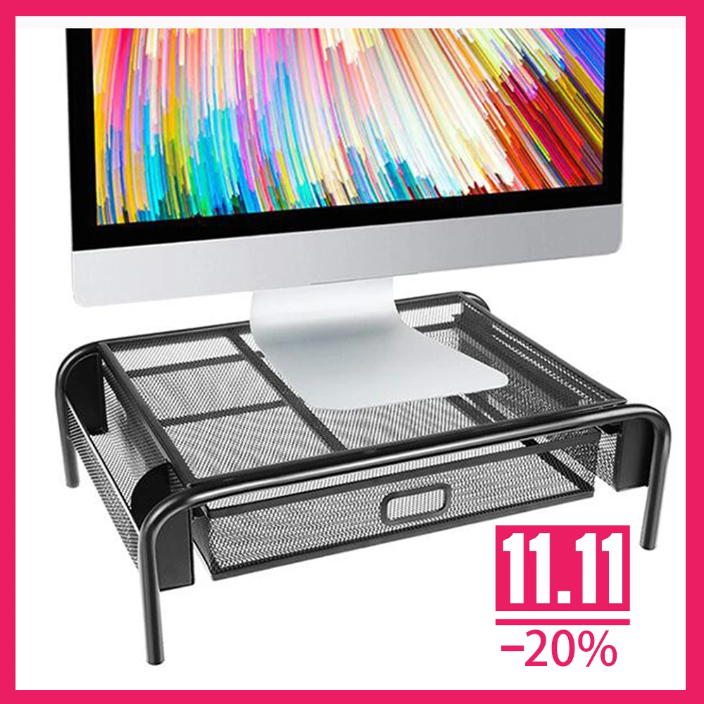 

Multi-function Iron Desktop Monitor Riser Stand Desk Organizer for PC Screen Notebook Laptop Holder Keyboard and Mouse Storage