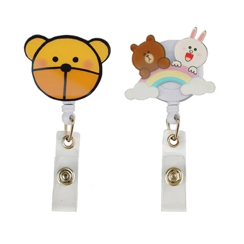 

10pcs/lot Creative Cute Bear Retractable Reel Student Nurse ID Badge Name Holder for Accessories