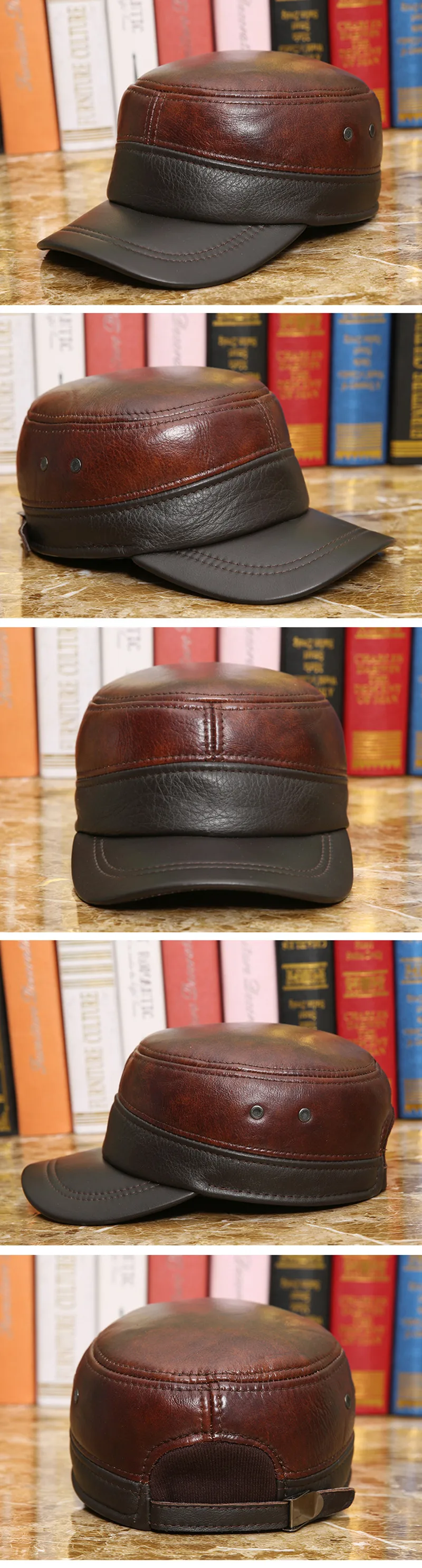 SILOQIN Genuine Leather Hat Men Women Autumn Winter Cowhide Military Hats Adjustable Earmuffs Flat Caps Motion Leisure Bone Cap
