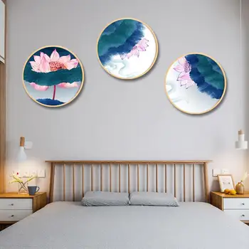 

Home Decoration Canvas Chinese Style Abstract Lotus Ink Round HD Prints Poster Painting for Living Room Wall Art Modular Picture