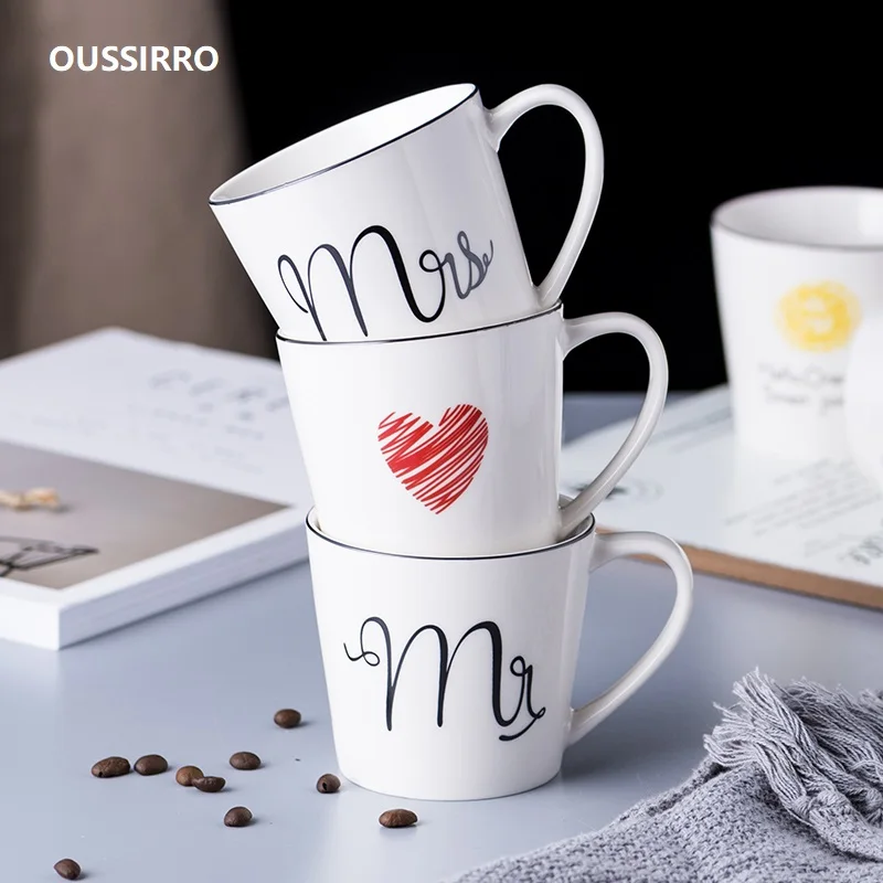 OUSSIRRO Simple Ceramic Coffee Mug Mr and Mrs Tea Milk Cup Creative Wedding Anniversary Gift | Дом и сад