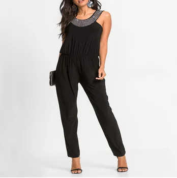 

2019 Fashion Sleeveless Jumpsuit Women Backless Streetwear Romper Jumpsuit Diamond Elegant Office Overall Tank Sequin Jumpsuits