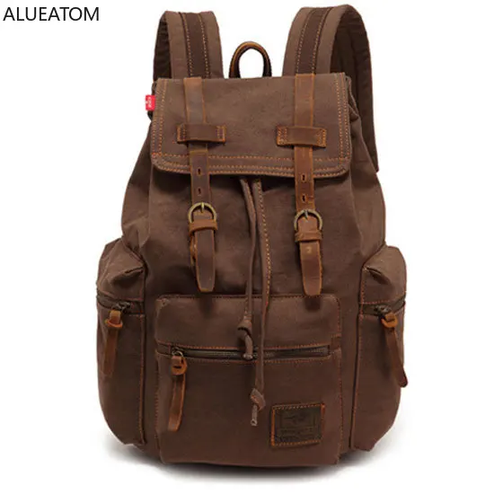 

Scione Vintage Travel Backpacks Men Fashion Canvas School Laptop Drawstring Bagpack Large Capacity Retro Teenager Shoulder Bags