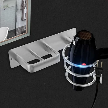 

Wall Mounted Bathroom Black Hair Dryer Holder Space Aluminum Hair Straightener Holder Storage Bathroom Shelf Accessories
