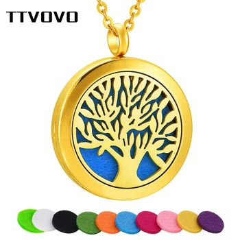 

TTVOVO Tree of Life Essential Oil Diffuser Necklace for Women 316L Stainless Steel Container Locket Pendant Aromatherapy Jewelry
