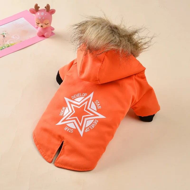 Куртка для собак, одежда для маленьких собак, зимняя теплая одежда для собак, пальто со звездным принтом, ветрозащитная Одежда для питомцев, одежда для чихуахуа, худи для собак - Цвет: orange