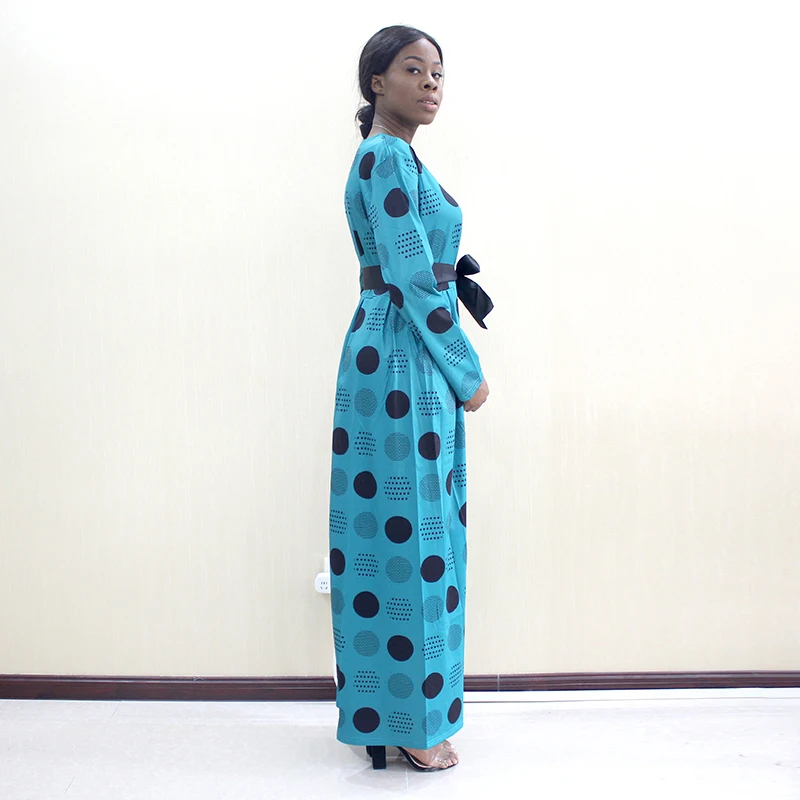 Новые поступления модные дизайнерские африканские Дашики в зеленый горошек с длинным рукавом тонкие элегантные вечерние платья для женщин
