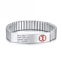 Индивидуальный ID браслет из нержавеющей стали, красный медицинский знак, персонализированные браслеты для женщин и мужчин с гравировкой, для экстренной помощи