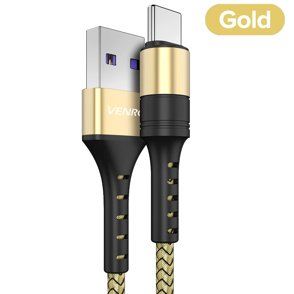 Gold Кабель Venroii usb type C Quick Charge 3,0 4,0 USBC 5A Supercharge type-C для huawei P30 P20 mate 30 20 Pro Honor 10 V20 V10 - Цвет: Gold