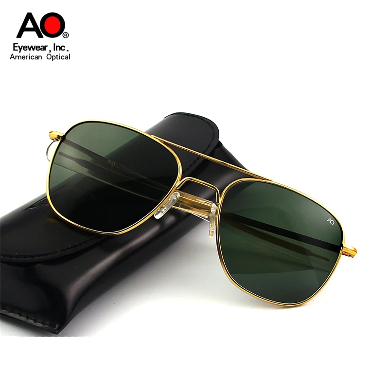 Aviation rectangle ao logo sunglasses women men 2022 uv400 luxury brand designer glass lens oculos de sol masculino uv protectio