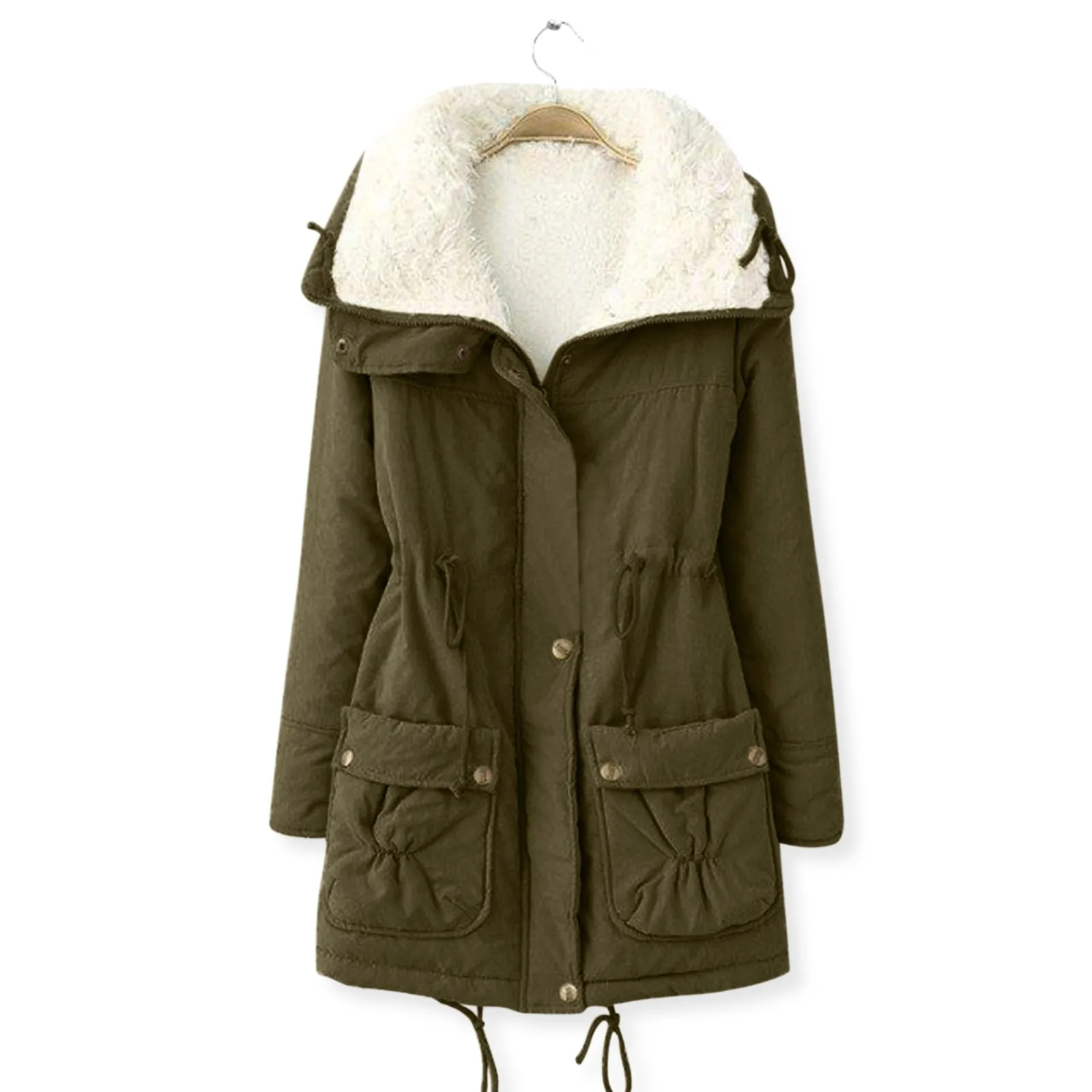 #Winter Women Warm And Velvet Waist Tooling Jacket Lapel Coat Long-sleeved Top Coat Cotton Jacket Puffer Jacket куртка женская