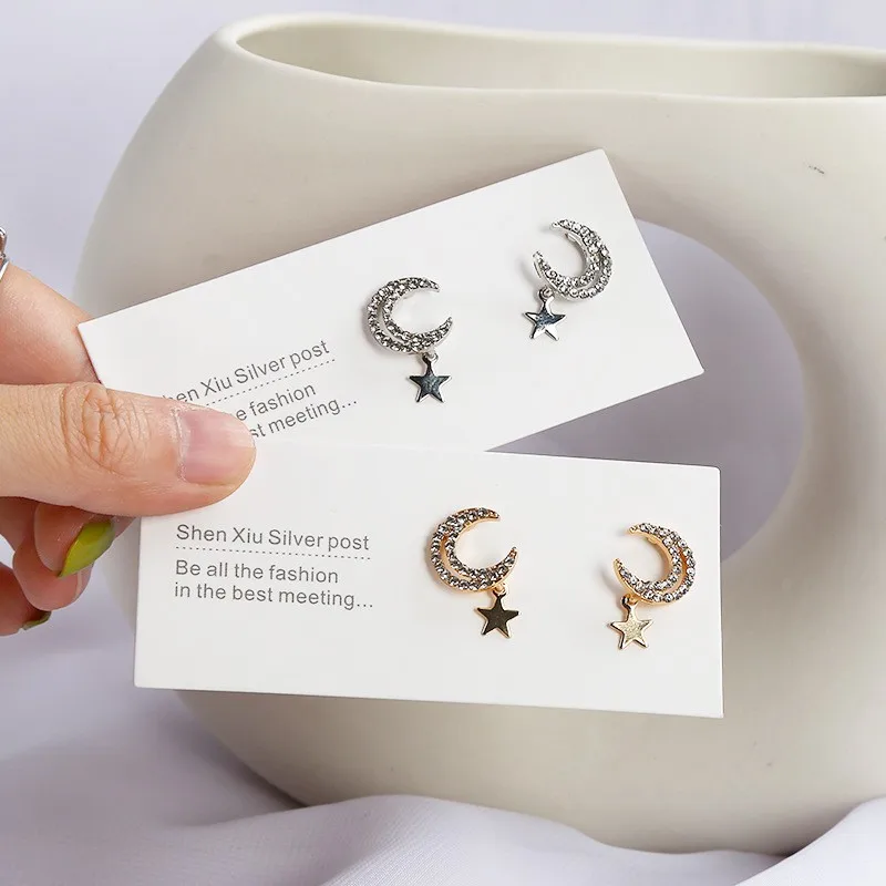 

S925 Women Earrings Fashion Cute Charms Zircon Star Moon Dangle Drop Earring Jewelry Gifts for Girls