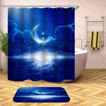 

Shower Curtain Starry Sky Planet Waterproof Bath Curtains for Bathroom Bathtub Bathing Cover Large Wide 12pcs Hooks