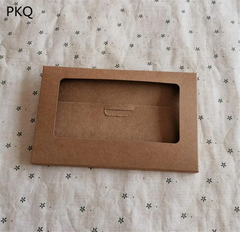 

10pcs 3 sizes Kraft Paper Box with window Vintage Hollow Postcard Box Envelope Greeting Photo Postcard Packaging Box
