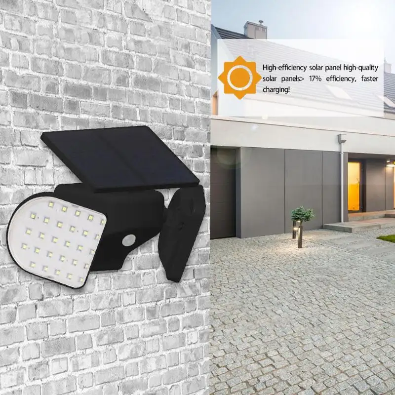 Лидер продаж, освещение для крыльца, умелое производство, 56 светодиодный светильник на солнечной батарее с двойной головкой, датчик, точечный светильник, IP65 Водонепроницаемый Уличный настенный светильник