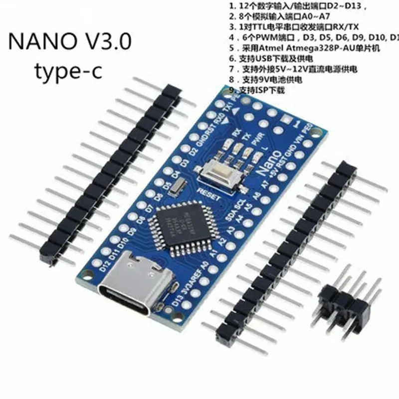 Nano V3.0 CH340 Improved Atmega328p USB to TTL Development Board Type-c Interface