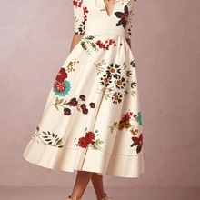 Платье для рождественской вечеринки с v-образным вырезом и принтом, летнее женское платье, богемная Цветочная Туника пляжное платье, сарафан с карманами