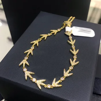 

UMGODLY Luxury Brand 1 PC Yellow Gold Color Laurel Leaves with Turquesa Beads Bracelet Pave CZ Zircon Stones Fashion Jewelry