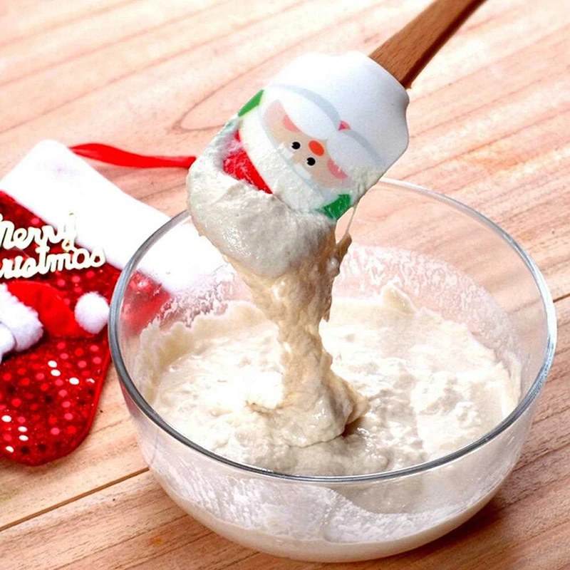 

Christmas Wooden Handle Cream Mixing Knife Scraper Pastry Spatula Baking Tool Kitchen Gadget Christmas Style Silicone Butter