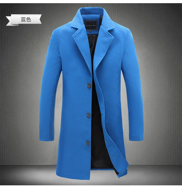 Зимний модный мужской Одноцветный однобортный длинный плащ/Мужское повседневное приталенное длинное шерстяное пальто большого размера 5XL