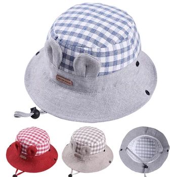 

Cotton Baby Sun Hat Spring Summer Cap for Boys Plaid Pattern Bucket Hats for Girls Rabbit Ears Cap for Kids Sun Hat Caps