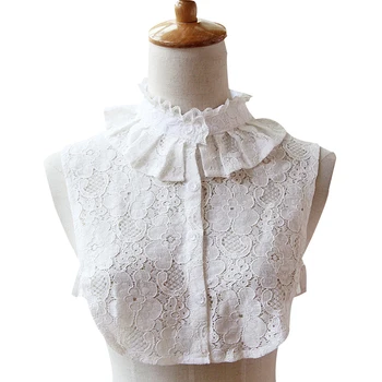 

Girls Button Close Shirt Collar Lace Fake Collar Women Blouse Detachable Choker