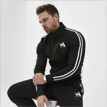 

Male Tracksuit Asia Size New Men's Set Spring Autumn Man Sportswear 2 Piece Sets Sports Suit Jacket+Pant Sweatsuit