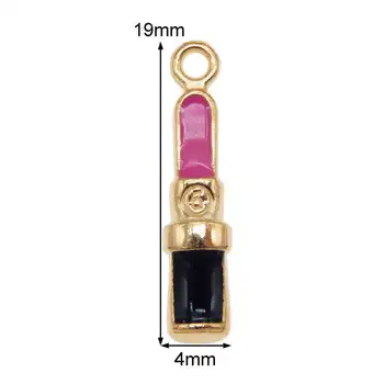 

Julie Wang 10PCS Small Lipstick Charms Enamel Balck Pink Alloy Gold Tone Necklace Bracelet Drop Oil Jewelry Making Accessory
