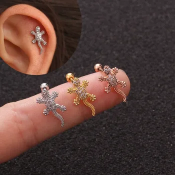 

1pcs Cz Animal Gecko Cartilage Earring Lizard Reptile Helix Stud Ear Piercing Jewelry Tragus Conch Screw Back Earring