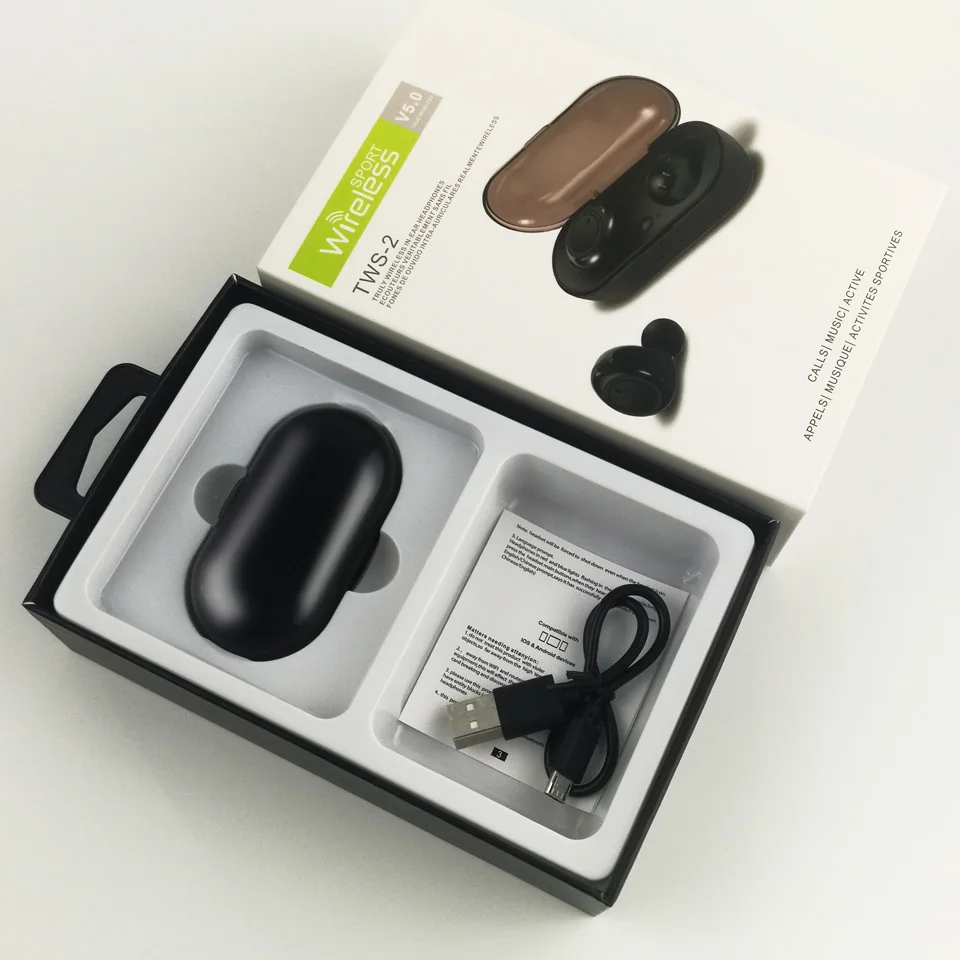 TWS2 беспроводные наушники bluetooth 5 0 спортивные с зарядным устройством чехол