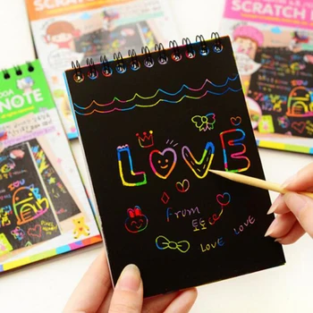 

New Colorful Paper DIY Kids Educational Toys Fun Doodling Scratch Children Graffiti Colorful Black Wood Stick kids crafts