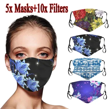 

2020 Christmas Universal Dust-Proof And Smog-Washable Mask 5PC Mask +10PC Filters Reusable Adjustable Earloop Mask