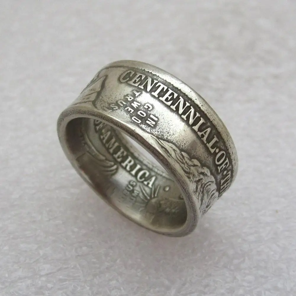 1918 Handcraft Coin Ring Made from Kennedy Half Dollar Silver Plated Copy Coins