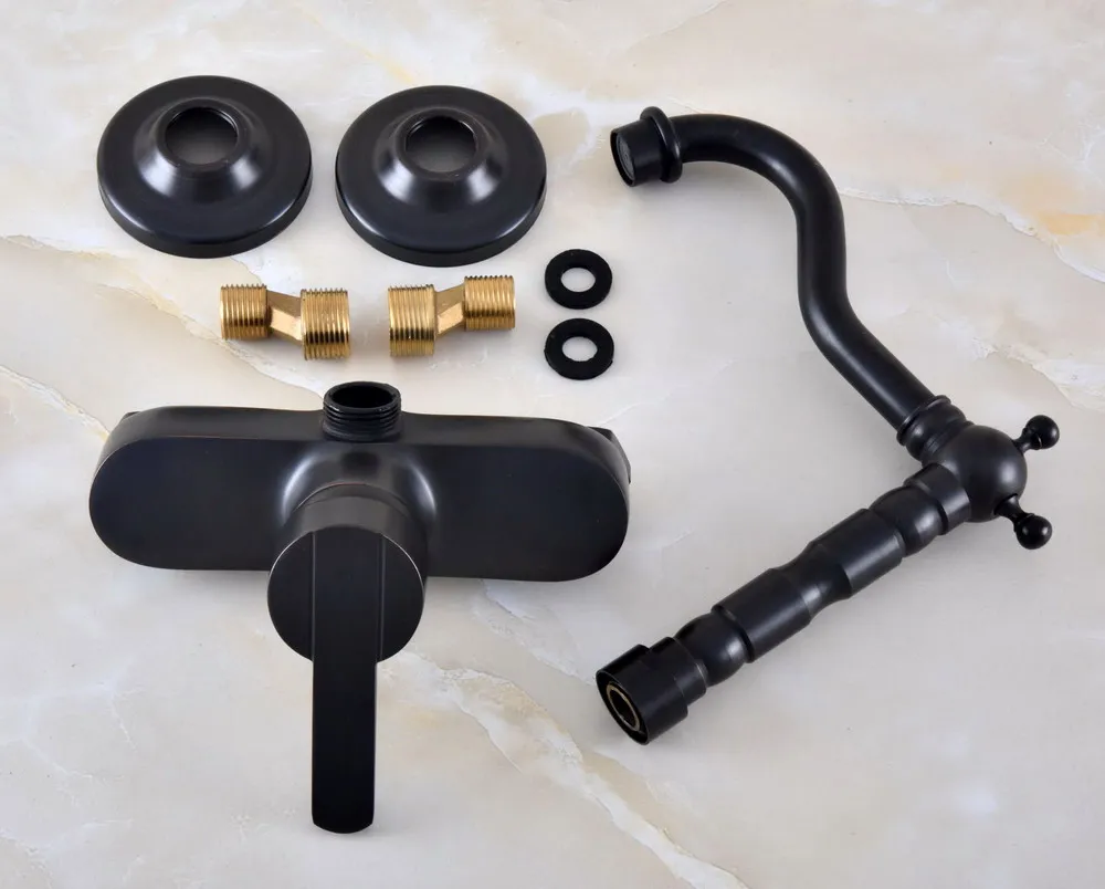Black Oil Rubbed Brass Wall Mounted Single Handle Lever Bathroom Kitchen Sink Faucet Mixer Tap Swivel Spout anf845