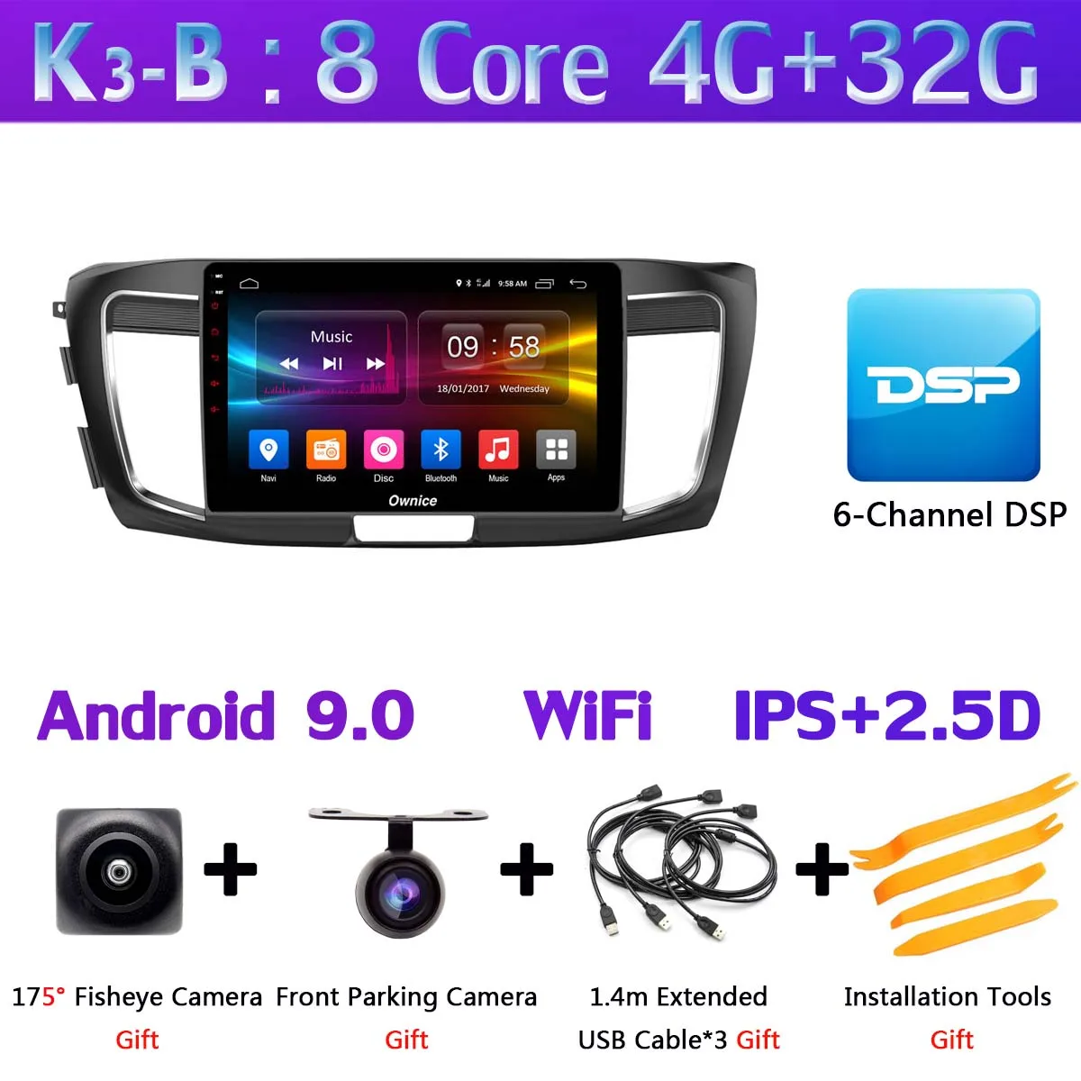 360 ° панорамный 4G LTE Android 9,0 8Core 4+ 64G Автомобильный мультимедийный плеер SPDIF DSP CarPlay gps радио для Honda Accord 9 - Цвет: K3-B