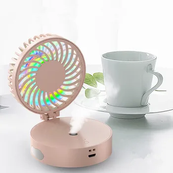 

Folding Spray Fan USB Rechargeable Mini Multifunction Desktop Hanging Neck Pocket Small Fan With Light For Office Outdoor Travel