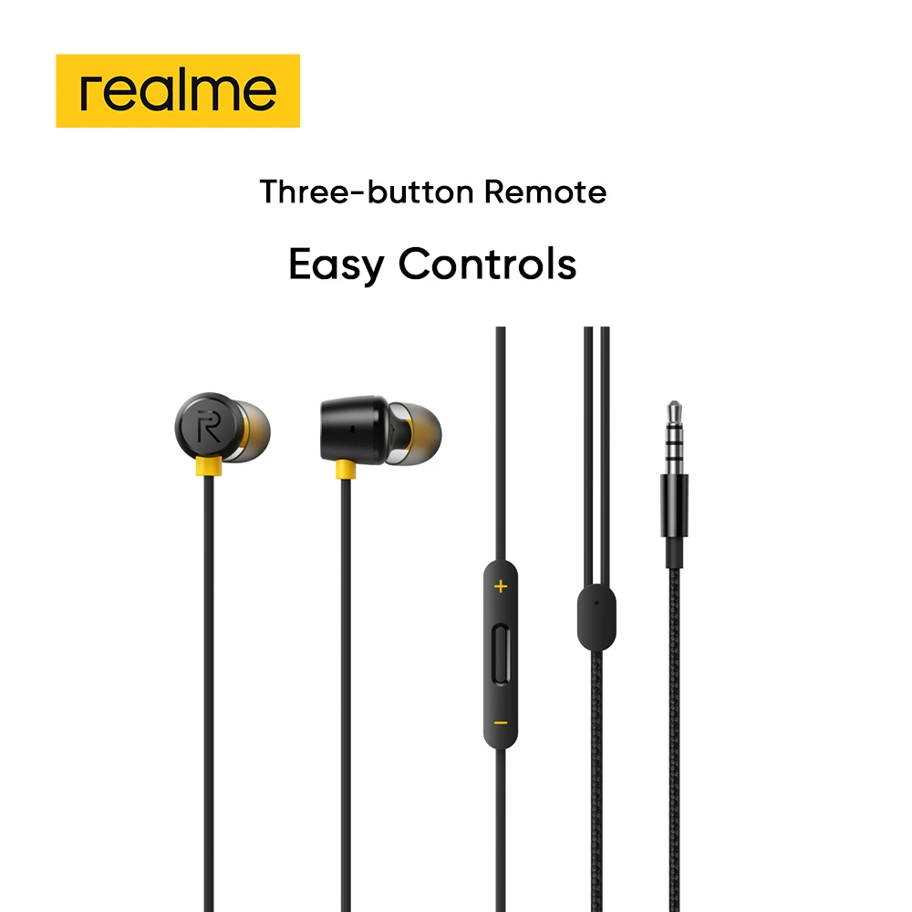 Realme бутоны 2 черный wired 3.5mm наушники 3 кнопочный пульт дистанционного управления с