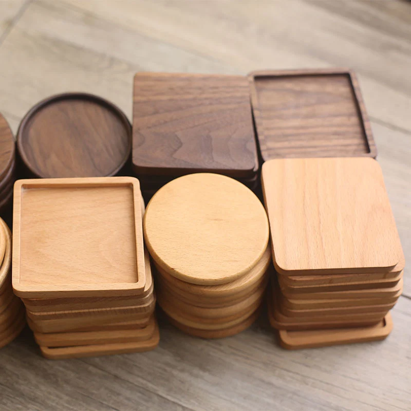 Wood Coasters for Drinks,Insulation pad Wooden Coaster,Square Round Wooden  Drink Coasters,for Home Kitchen Table 