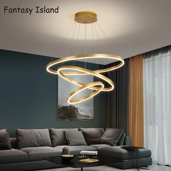 

Modern Design Gold Housing minimalist round pendant light designer hanging light suspension gold circle ring lamp led villa home