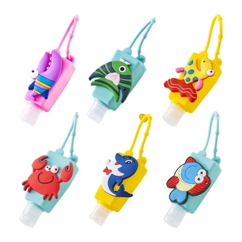 

6 Pack 30ml Empty Squeeze Bottles with Cartoon Fish Silicone Holder Case Keychain Carrier Portable Kids Refillable Hand Sanitize
