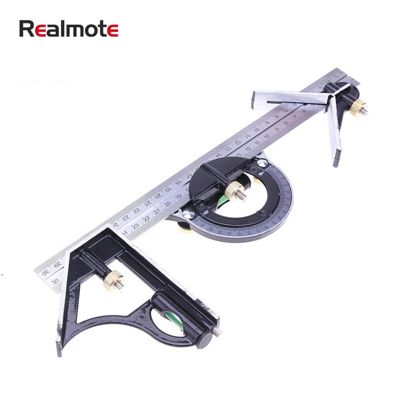 

Realmote 300mm/12"Measuring 3 In1 Adjustable Ruler Multi Combination Square Angle Finder Protractor Tools Ruler
