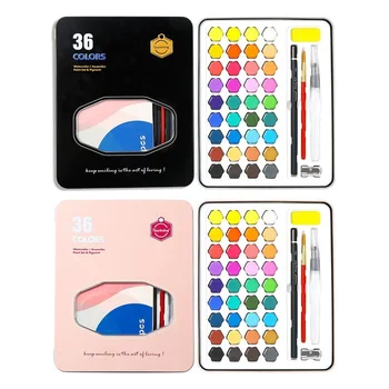 

36 Colors/set Water color Paint Set With Painting Brush Pencil Sharpener Iron Box Graffiti Drawing Pigment Set Art For Kids