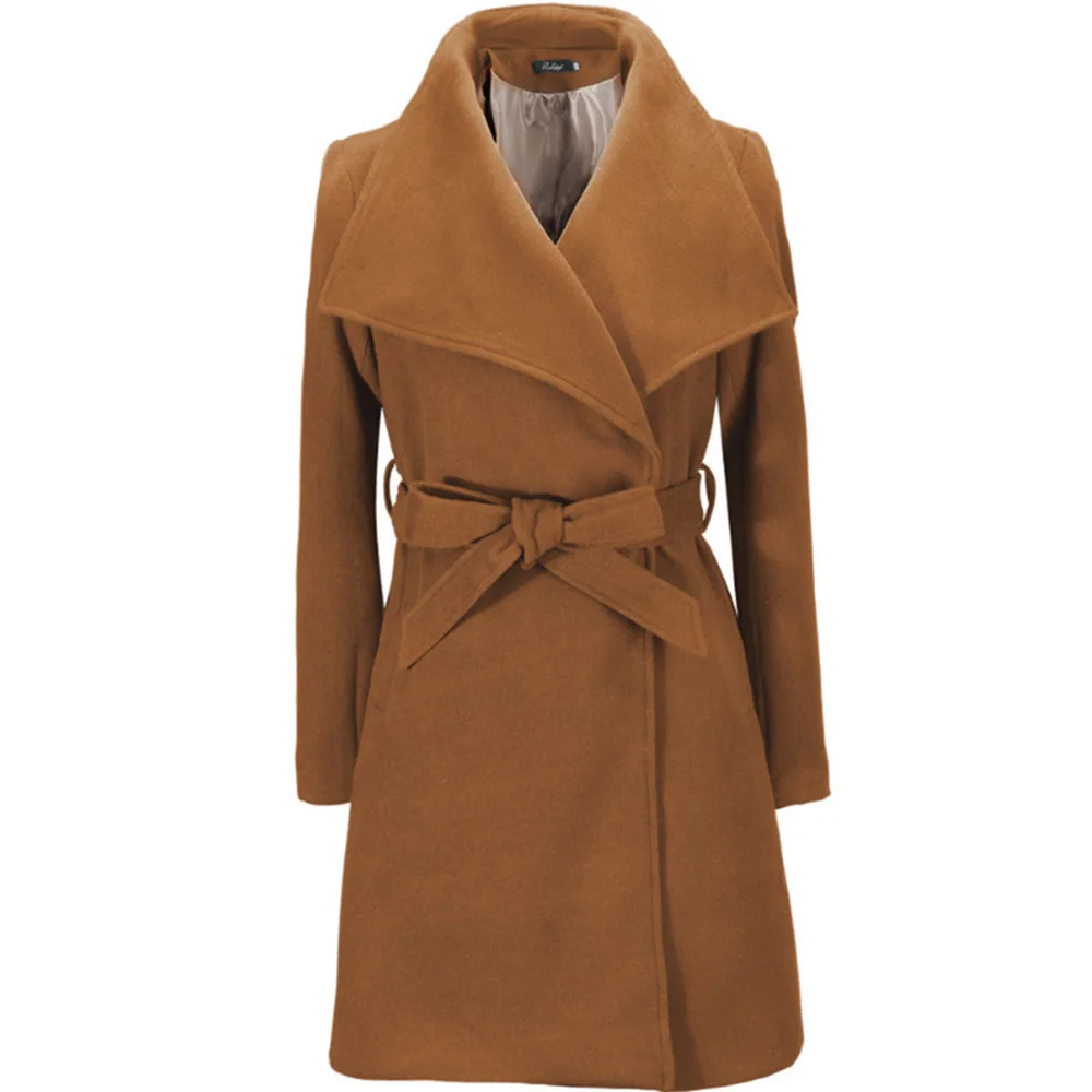 

Women's Autumn Winter Woolen Overcoat Slim Long Type Coat Camel Jacket Fall Clothes
