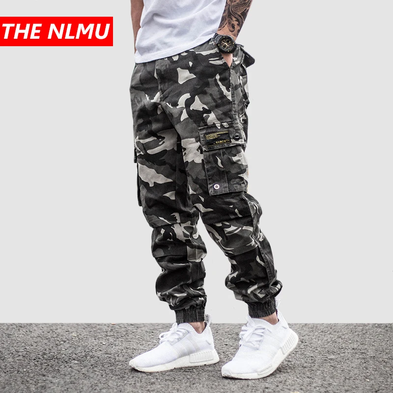 Мужские камуфляжные брюки-карго в стиле хип-хоп, тактические штаны для бега, Осенние повседневные уличные камуфляжные брюки с несколькими карманами, WG676